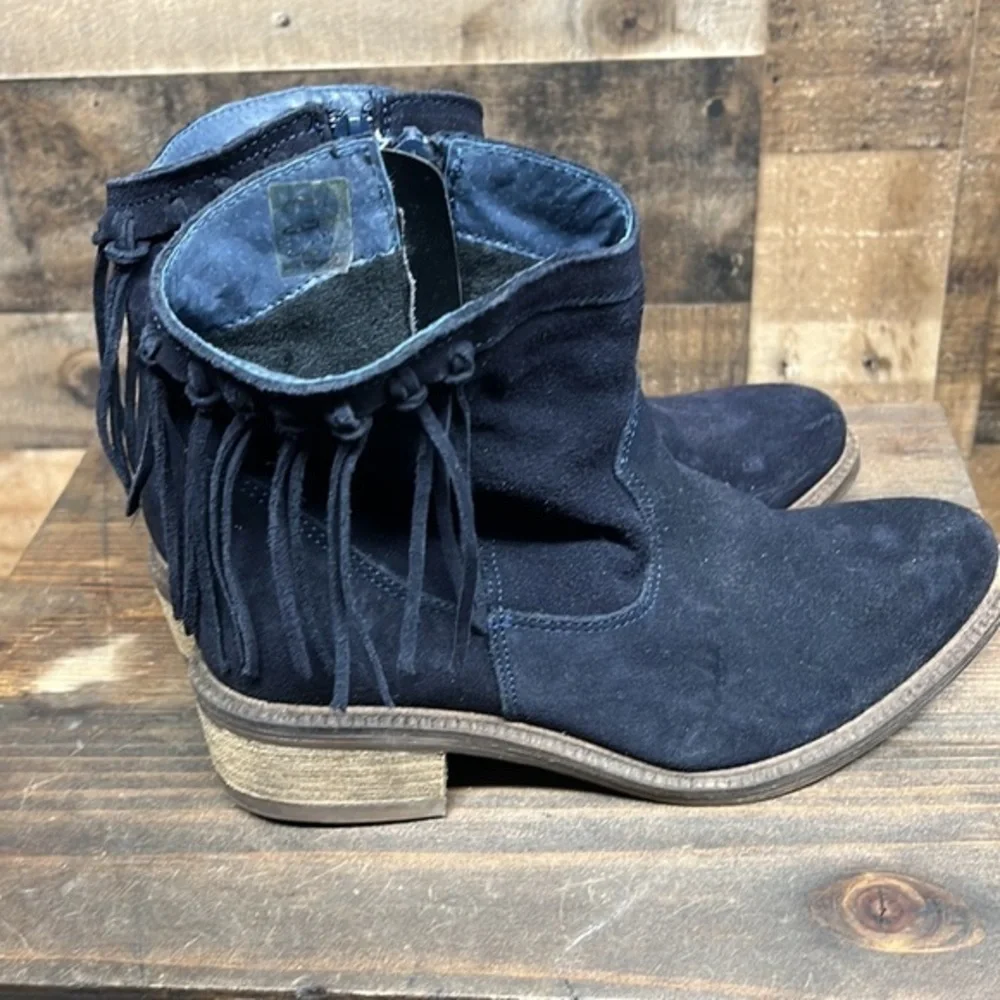 ERIC MICHAEL FRINGE BOOTIES/ANKLE BOOTS GENUINE LEATHER NAVY BLUE WOMENS SIZE 38